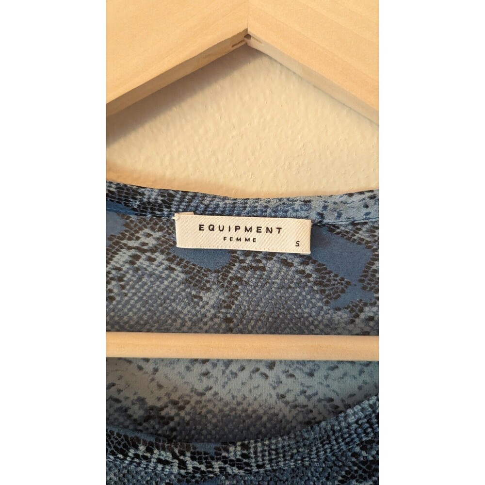 Equipment Silk Python Print Crew Neck Blouse Blue… - image 3